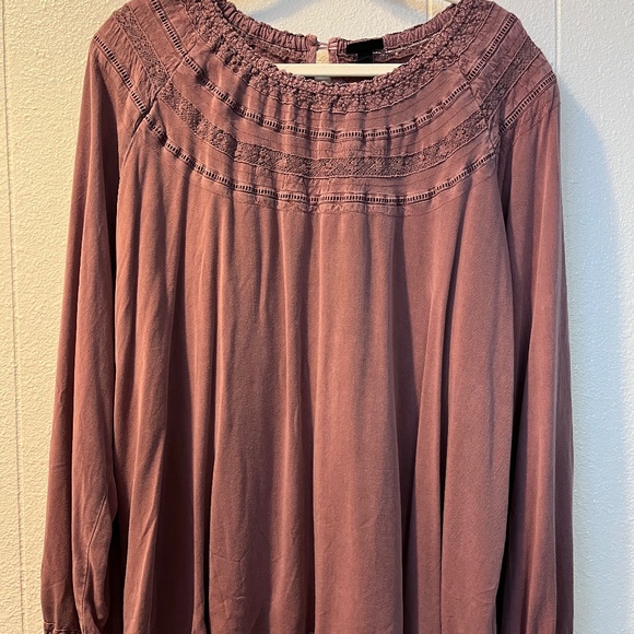 Twill Crochet Yoke Blouson Sleeve Top By Torrid - Picture 1 of 5